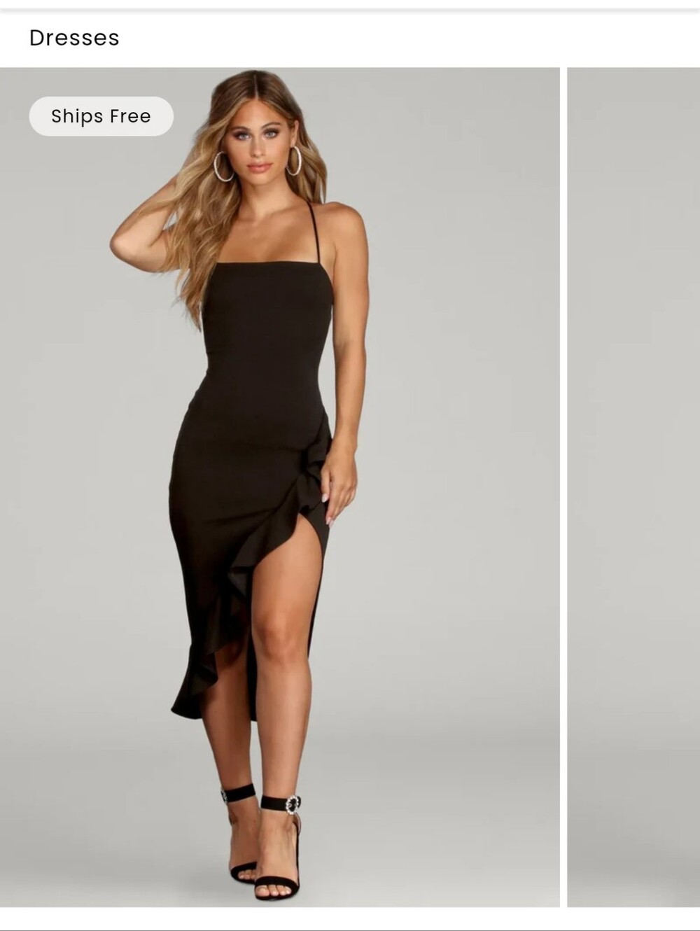Windor Midi Black Hi-low Ruffled Dress